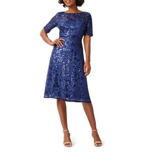 Papell Studio Women's Navy Blue Floral Embroidery Fit & Flare Dress Size 12 Papell Studio Women's Navy Blue Floral Embroidery Fit & Flare Dress Size 12